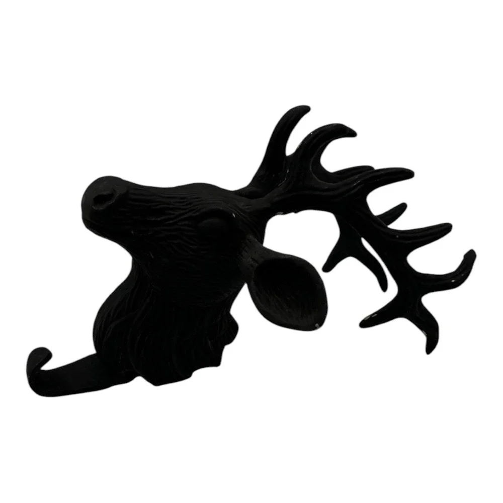 Vtg Matte Black Brass Trophy Deer Buck Stag Head Antler Coat Hook Rack 11